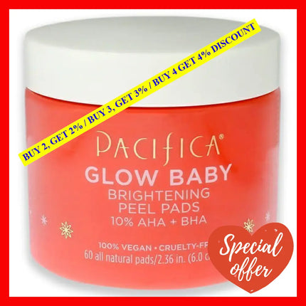 Glow Baby Brightening Peel Pads 10 Percent Aha Plus Bha By Pacifica For Unisex - 60 Pc