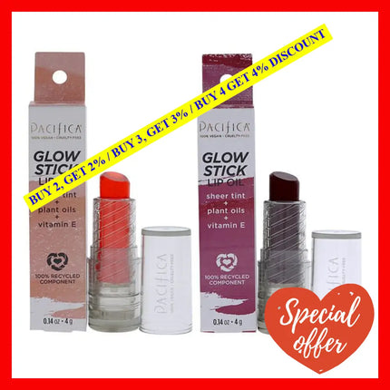 Glow Stick Lip Oil Kit By Pacifica For Women - 2 Pc 0.14Oz Crimson Crush Pale Sunset