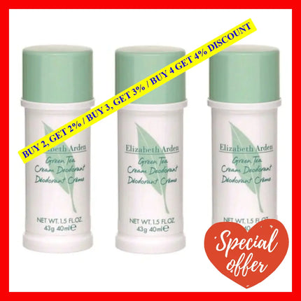 Green Tea By Elizabeth Arden 3X1.5 Oz (4.5 Total) Cream Deodorant For Women