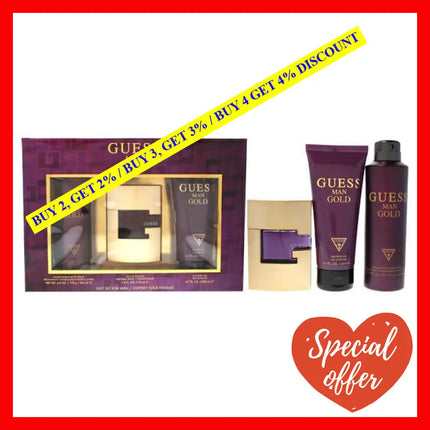 Guess Gold By For Men - 3 Pc Gift Set 2.5Oz Edt Spray 6.0Oz Deodorizing Body 6.7Oz Shower Gel