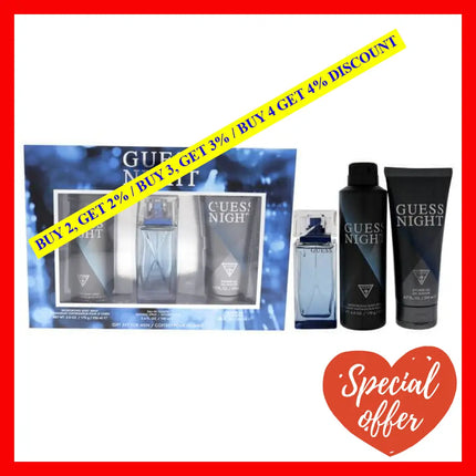 Guess Night By For Men - 3 Pc Gift Set 3.4Oz Edt Spray 6.0Oz Body 6.7Oz Shower Gel