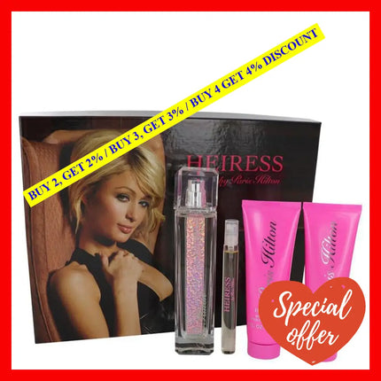 Heiress By Paris Hilton For Women - 4 Pc Gift Set 3.4Oz Edp Spray 0.34Oz 3Oz Body Lotion Bath &