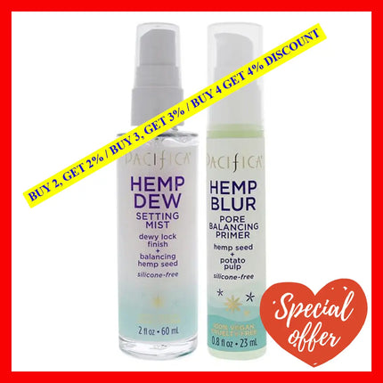 Hemp Blur And Dew Kit By Pacifica For Women - 2 Pc 0.8Oz Pore Balancing Primer 2Oz Setting Mist