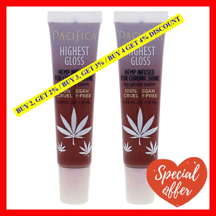 Highest Gloss Hemp Lip Balm - Strawberry Rose By Pacifica For Women 0.43 Oz Pack Of 2