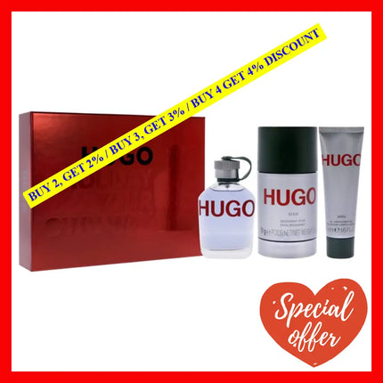 Hugo By Boss For Men - 3 Pc Gift Set 4.2Oz Edt Spray 2.4Oz Deodorant Stick 1.6Oz Shower Gel