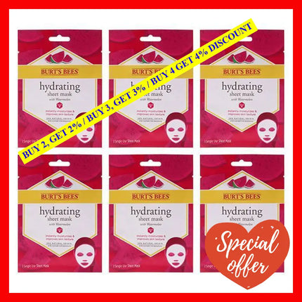 Hydrating Sheet Mask With Watermelon By Burts Bees For Women - 1 Pc Pack Of 6