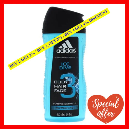 Ice Dive 3 Hair & Body Wash Marine Extract Refreshing By Adidas For Men - 8.4 Oz Shower Gel