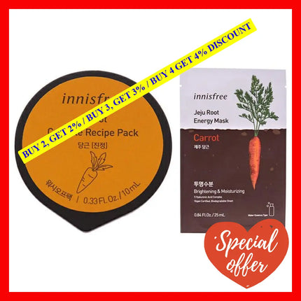 Innisfree Mask - Carrot Kit By For Unisex 2 Pc 0.84Oz Jeju Root Energy 0.33Oz Capsule Recipe Pack