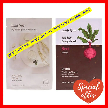 Innisfree Mask - Ginseng And Beet Kit By For Unisex 2 Pc 0.67Oz My Real Squeeze 0.84Oz Jeju Root