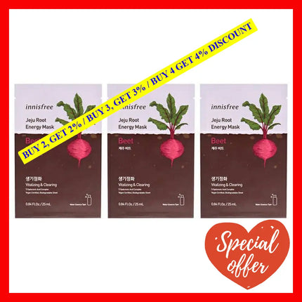 Jeju Root Energy Mask - Beet By Innisfree For Unisex 0.84 Oz Pack Of 3