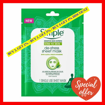 Kind To Skin De-Stress Sheet Mask By Simple For Women - 1 Pc