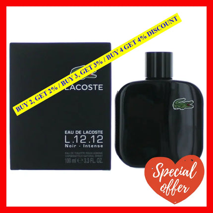 Lacoste L.12.12 Black Noir Intense By 3.3 Oz Eau De Toilette Spray For Men