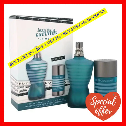 Le Male By Jean Paul Gaultier For Men - 2 Pc Gift Set 2.5Oz Edt Spray 2.6Oz Alcohol Free Deodorant