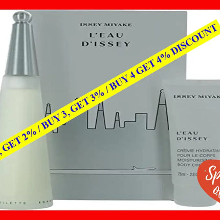 Leau Dissey By Issey Miyake For Women - 2 Pc Gift Set 3.3Oz Edt Spray 2.6Oz Moisturizing Body Cream