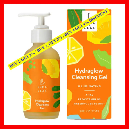 Luma & Leaf Hydraglow Cleansing Gel By 3.8 Oz Hyaluronic Acid + Aha Cleanser