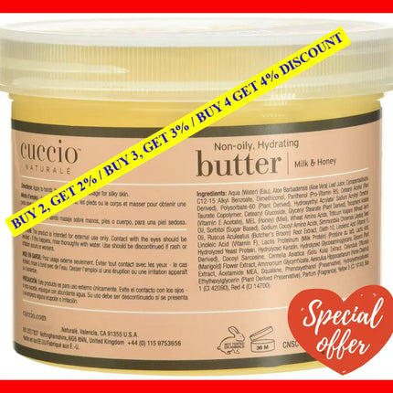 Luxury Spa Non-Oily Hydrating Butter - Milk And Honey By Cuccio Naturale For Unisex 26 Oz Body