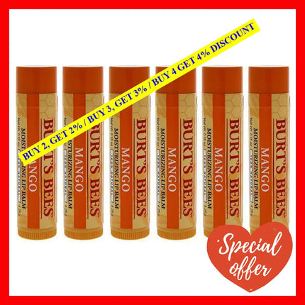 Mango Moisturizing Lip Balm By Burts Bees For Unisex - 0.15 Oz Pack Of 6