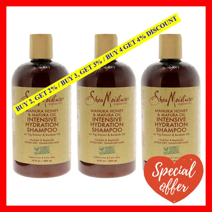 Manuka Honey Mafura Oil Intensive Hydration Shampoo By Shea Moisture For Unisex - 13 Oz Pack Of 3