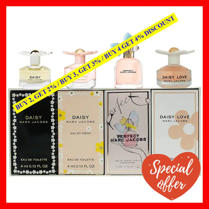 Marc Jacobs 4 Pcs Set For Women: Perfect 0.16 Eau De Parfum + Daisy Love 0.13 Toilette So Fresh