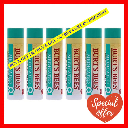 Medicated Moisturizing Lip Balm By Burts Bees For Unisex - 0.15 Oz Pack Of 6