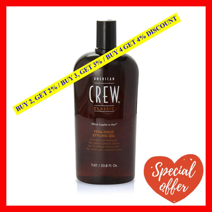 Men’s Hair Gel By American Crew Firm Hold Non-Flaking Styling 33.8 Fl Oz