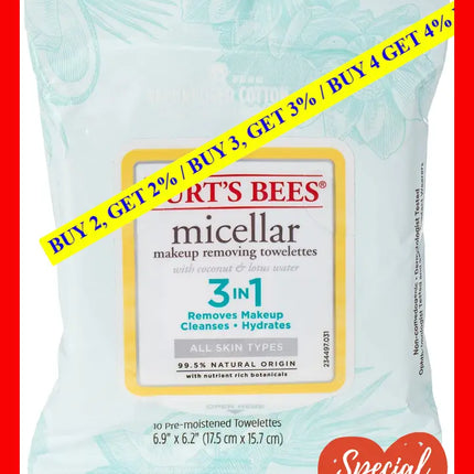 Micellar Makeup Removing Towelettes - Coconut And Lotus Water By Burts Bees For Women 10 Count