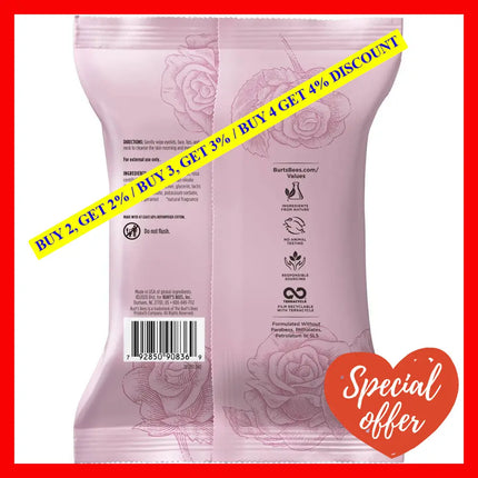 Micellar Makeup Removing Towelettes - Rose Water By Burts Bees For Unisex 30 Count