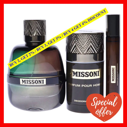 Missoni By For Men - 3 Pc Gift Set 3.4Oz Edp Spray 0.33Oz 2.5Oz Deodorant Stick