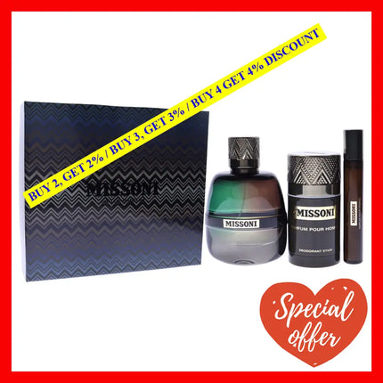 Missoni By For Men - 3 Pc Gift Set 3.4Oz Edp Spray 0.33Oz 2.5Oz Deodorant Stick