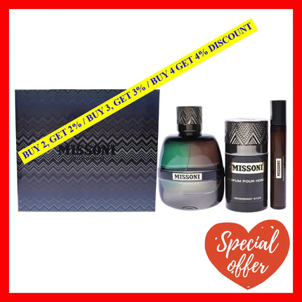 Missoni By For Men - 3 Pc Gift Set 3.4Oz Edp Spray 0.33Oz 2.5Oz Deodorant Stick