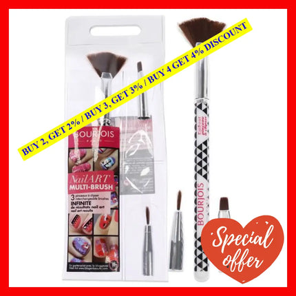 Multi-Brush Nail Art Set By Bourjois For Women - 3 Pc Fan Brush Shader Liner