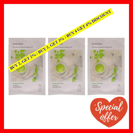 My Real Squeeze Mask - Green Tea By Innisfree For Unisex 0.67 Oz Pack Of 3