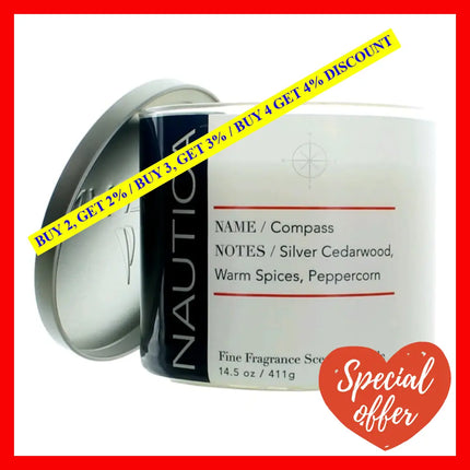 Nautica 14.5 Oz Soy Wax Blend 3 Wick Candle - Compass