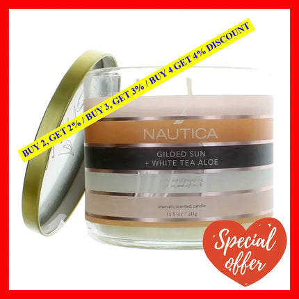 Nautica 14.5 Oz Soy Wax Blend 3 Wick Candle - Gilded Sun & White Tea Aloe