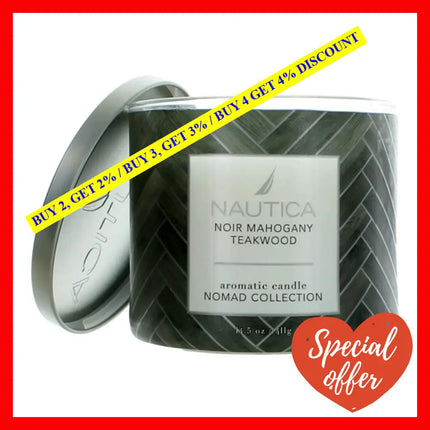 Nautica 14.5 Oz Soy Wax Blend 3 Wick Candle - Noir Mahogany Teakwood