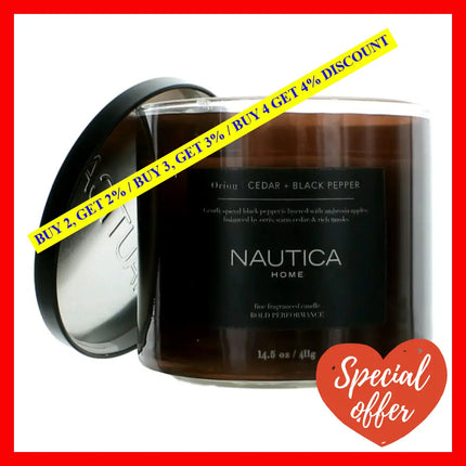 Nautica 14.5 Oz Soy Wax Blend 3 Wick Candle - Orion Cedar & Black Pepper