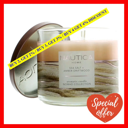 Nautica 14.5 Oz Soy Wax Blend 3 Wick Candle - Sea Salt & Amber Driftwood