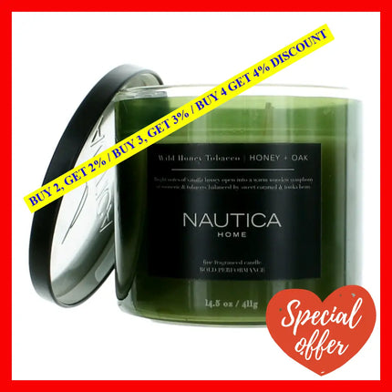 Nautica 14.5 Oz Soy Wax Blend 3 Wick Candle - Wild Honey Tobacco & Oak