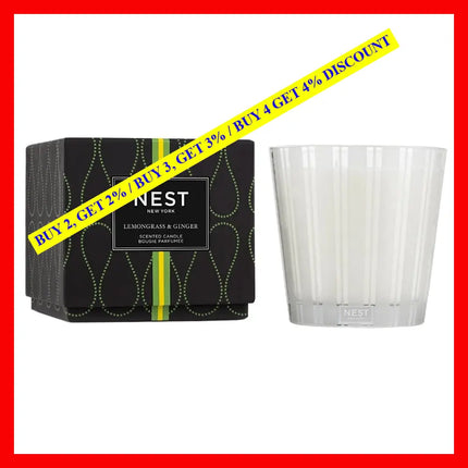 Nest Fragrances Lemongrass And Ginger 3-Wick Candle 600 G 21.2 Oz Candle Approximate Burn Time: