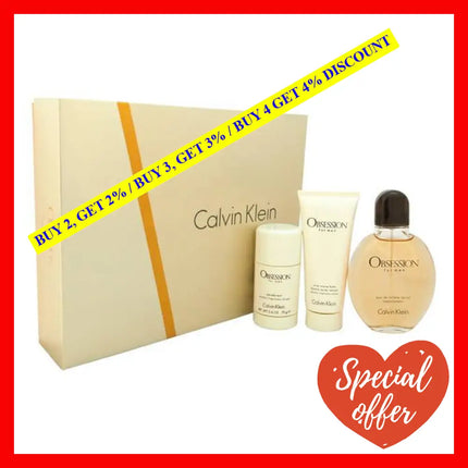 Obsession By Calvin Klein For Men - 3 Pc Gift Set 4Oz Edt Spray 2.6Oz Deodorant Stick 3.4Oz After