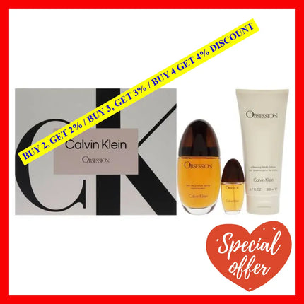 Obsession By Calvin Klein For Women - 3 Pc Gift Set 3.3Oz Edp Spray 0.5Oz 6.7Oz Silkening Body