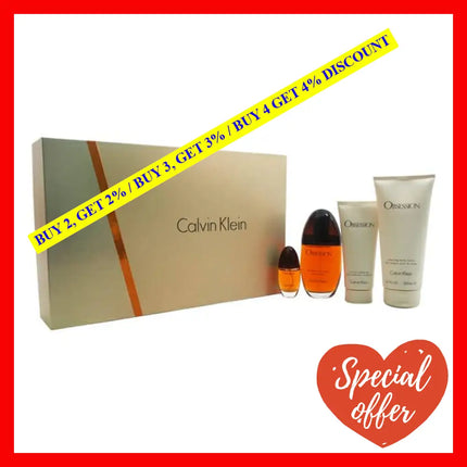 Obsession By Calvin Klein For Women - 4 Pc Gift Set 3.3Oz Edp Spray 0.5Oz 3.4Oz Shower Gel 6.7Oz