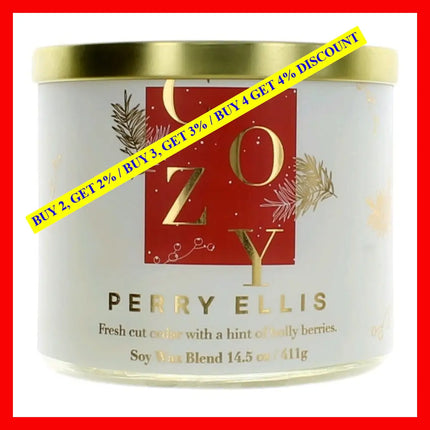 Perry Ellis 14.5 Oz Soy Wax Blend 3 Wick Candle - Cozy