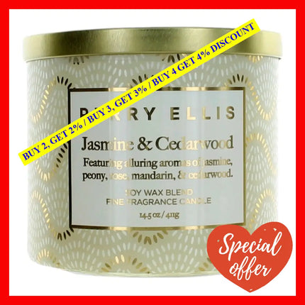 Perry Ellis 14.5 Oz Soy Wax Blend 3 Wick Candle - Jasmine & Cedarwood