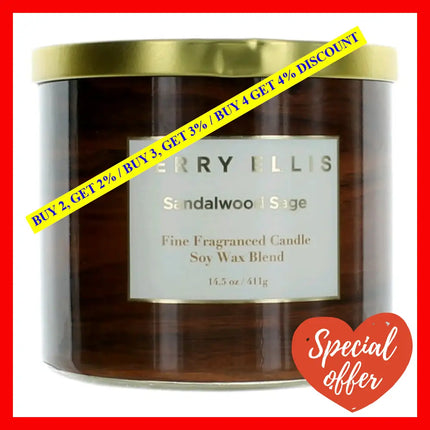 Perry Ellis 14.5 Oz Soy Wax Blend 3 Wick Candle - Sandalwood Sage.