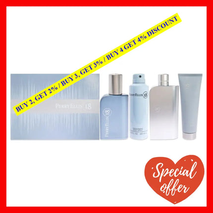 Perry Ellis 18 By For Men - 4 Pc Gift Set 3.4Oz Edt Spray 0.25Oz 6Oz Body 3Oz Hair And Wash