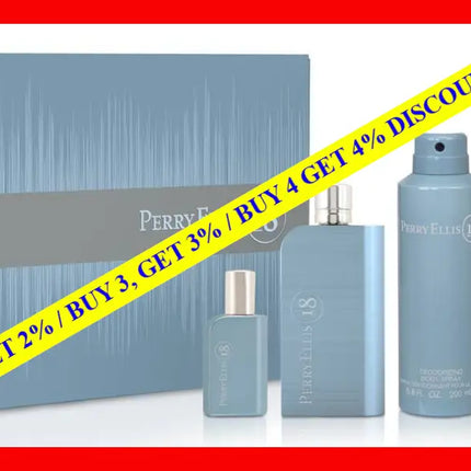 Perry Ellis 18 By For Men - 4 Pc Gift Set 3.4Oz Edt Spray 7.5Ml 6.8Oz Body 3Oz Hair And Wash