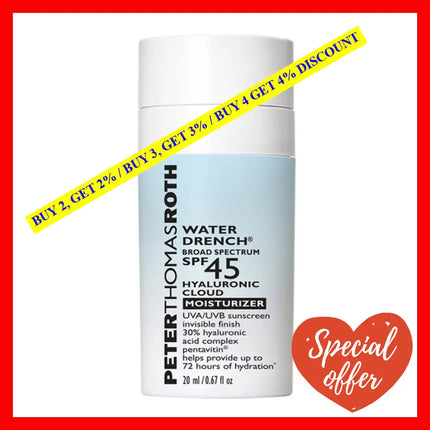 Peter Thomas Roth Water Drench Broad Spectrum Spf 45 Hyaluronic Cloud Moisturizer 0.67 Oz /20