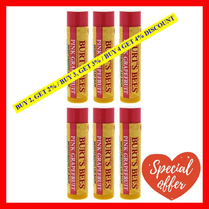 Pink Grapefruit Moisturizing Lip Balm By Burts Bees For Unisex - 0.15 Oz Pack Of 6