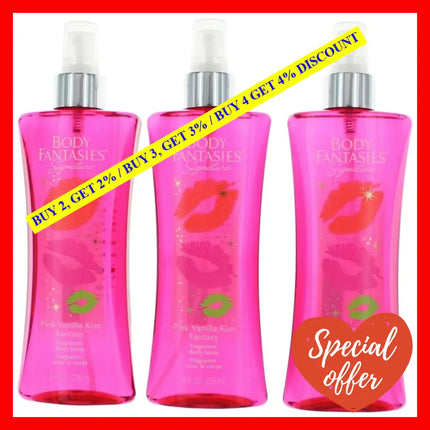 Pink Vanilla Kiss Fantasy By Body Fantasies 3 Pack 8 Oz Fragrance Spray For Women